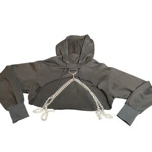 Current Mood Black Chain Halter Crop Hoodie XS